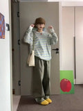 Vevesc New Fashion Simple Fresh O Neck Long Sleeve T Shirt All Match Sweet Korea Constrast Color Striped Loose Lazy Tops Y2k Spring Tee