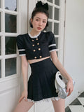 Vevesc Summer Balck Vintage Two Piece Set Women Elegant Designer Party Mini Skirt Set Female Casual Korean Kawaii Skirt Suit New