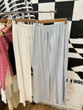 Vevesc  Eyelet Drawstring Straight Long Pants Women Autumn High Waist Cotton Trousers Solid Simple Vintage Sweet Home Pajama Pants Y2k
