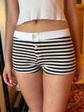 Vevesc  Stripes Button Slim Straight Shorts Women Patchwork High Waist Cotton Summer Short Pants Vintage Sweet Pajama Home Underwear Y2k