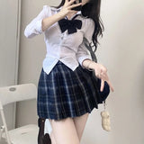 Vevesc S-8xl plus size American Jk school uniform original uniform bow pleated skirt college style slim shirt high waist skirt suit