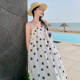 Vevesc New Strapless Summer Robe Midi Beach Long Dresses  Women Simple Dot Loose Vacation Casual Sundress Korean Lazy Style