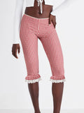 Vevesc  Women s Plaid Capri Pants with Lace Ruffles and Stretchy Cropped Leggings for Summer Casual Wear