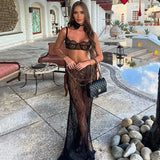 Vevesc Gtpdpllt Sexy 2 Piece Sets Crop Top And Maxi Skirt Elegant Party Evening Sheer Lace Dresses Vacation Outfits For Women