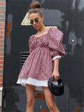 Vevesc  Printed Off-Shoulder Ruffled Mini Dress For women Square Collar Fashion Casual Elegant Party Dress Evening Mini Dress