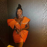 Vevesc Orange Short Cocktail Dresses Pleats Off The Shoulder Sexy Black Girls Aso Ebi Evening Party Dress Birthday Gowns For Photo Shoot