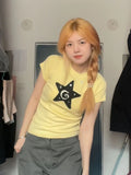 Vevesc American Moda Popular Short Sleeve Base All Match T Shirts Y2k Aesthetic Harajuku Star Design Streetwear Clothes Slim Girl Tees