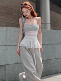 Vevesc Hot Girl Slip See Through Cover Up Ruffled Sexy Slim Patchwork Summer Fashion Sleeveless Short Vest Top Pullover Female