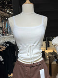 Vevesc  Drawstring White Knitted Tank Top for Woman Sleeveless Elastic Cotton Thin Vest Sweet Cute Simple Lace-up Y2k Crop Tops Summer