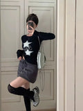 Vevesc Fashion Popular Star Print O Neck T Shirts American Streetwear Punk Harajuku Girl Clothes Vintage Y2k Aesthetic Sexy Slim Tees
