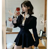 Vevesc Vintage Fashion Suit Woman White Shirt + Short Coat High Waist Slim Y2k Mini Dress Japanese Elegant Set 2024 Chic