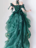 Vevesc Green Flower Wedding Dress Cos Lolita Dress Op Dress Lolita Heavy Industry Trail Puffy Princess Dress Lolita