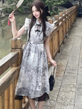 Vevesc Summer Bow Elegant Mini Dress Women Ruffle Flounce Vintage Party Dress Female Korean Fashion Designer Princess Cute Dress