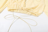 Vevesc  Fashion Ruched 2 Piece Set Women Lace-Up Halter Full Sleeve Crop Tops+Sexy See Through Skirts Street Elegant Outfits
