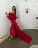 Vevesc Pretty Red Mermaid Evening Dresses With Long Flower Jacket 2 Pieces Elegant Long Evening Gowns Wedding Party Dress