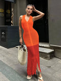 Vevesc  See Through Mesh Patchwork Dress Women Tassel Solid Sheath Y2K Casual Summer Trend Midnight Sexy Clubwear Party Vestidos