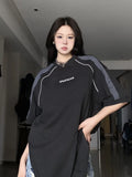 Vevesc Vintage Black T-shirts Women Oversized Cyber Y2k Korean Streetwear Short Sleeve Tees Hip Hop Style Female Tops Techwear