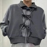 Vevesc  Bows Y2k Fake 2 Pieces Hoodies Women Tops Spring Autumn Vintage Zipper Sweatshirts Korean Fashion Ropa De Mujer