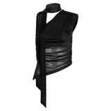 Vevesc Sexy Streetwear Gauze Vintage Skew Collar Tank Women Y2k Aesthetic Irregular Tops Summer Grunge Bandage Fairy Crop Camisoles