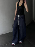 Vevesc Blue High Waist Women Jeans Hip-hop Style Fashion Vintage Streetwear 90S Y2K Wide Leg Jean Female Trouser Baggy Denim Pants