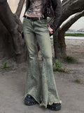 Vevesc Vintage Slim Flare Pants Casual Mid-Waisted Wide Leg Pants Women 2024 Autumn Spring Elegant Fashion Streetwear Ladies