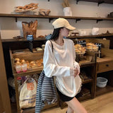 Vevesc New Korean Lazy O Neck Long Sleeve All Match T Shirts Fairy Patchwork Lace Moda American Y2k Aesthetic Clothes Solid Girl Tops