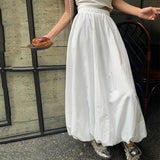 Vevesc Rimocy 2024 Summer White Flower Bun Skirts Women Korean Fashion Lantern Loose Long Skirt Woma High Waist A Line Skirts Female