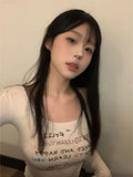 Vevesc Vintage Letter Print Slim Ins Women T-shirt Streetwear Y2k Harajuku Long Sleeve Tshirts Korean Casual Bottoming Tee Shirts Femme