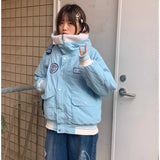 Vevesc Harajuku American Winter All Match Sweet Print Women Coat Y2k Aesthetic Constrast Color with Double Pockets Jackets Girl Clothes