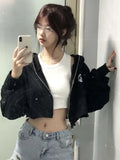 Vevesc American Design Fashion Popular High Waist Jackets Punk Streetwear Y2k Aesthetic Harajuku Women Coats Casual Autumn Clothing