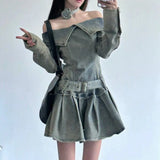 Vevesc  Denim Dresses Women Y2k Vintage Spring Autumn Solid Vintage Vestidos Para Mujer Korean Fashion Sexy Mini Dress