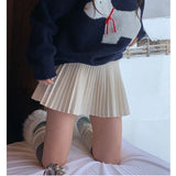 Vevesc Preppy Style Pleated Skirt Women Sweet Bow Kawaii Woolen Skirt Korean Style Autumn Winter Solid Aesthetics Mini Skirts