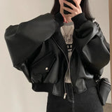 Vevesc All Macth Korean Fashion Popular Fake Two Piece Design Jackets Autumn Winter American Harajuku Punk Lazy Coats Pockets Clothes