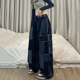 Vevesc American Vintage Washed Street Jeans for Women Y2k Grunge Loose Wide Leg Pants 2024 Spring New Blue Straight Trousers