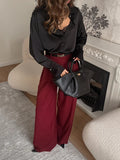 Vevesc  Fashion High Waist Pocket Women's Pants Patchwork Solid Slim Elegant Wide Leg Loose Spring Trousers Female Straight Pants