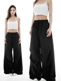 Vevesc Women Y2k Aesthetic Casual Cargo Pants High Waist Harajuku Sports Loose Pleated Pantalones Streetwear Grunge Wide Leg Trousers