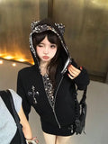 Vevesc Sweet Cool Spliced American Vintage Streetwear Coats New Constrast Color Leopard Fake Two Piece Y2k Punk Casul Japan Clothes