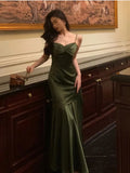 Vevesc  Elegant Satin Halter New Vintage Niche Waisted Fishtail Dress Formal Gown Party Dresses Sling Backless Waist Evening vestidos