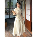 Vevesc  Autumn Chinese Style Women Dress Women Beige Tassel Straps Improved Modern Cheongsam Elegant Evening Dress Vestidos Chinos