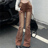 Vevesc Flared Jeans Women High Waist Straight Baggy Brown Pants Vintage 90s Streetwear Y2k Cargo Pants Fashion Wide Leg Denim Trousers