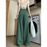 Vevesc  Straight Leg Slim Long Green Jeans Women Denim Pant Plus Size  boyfriend casual mom pants vintage y2k fairycore 00s grunge
