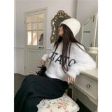 Vevesc White Sweater Women Pullover Autumn Long Sleeve O Neck Sueters De Mujer Short Length Tops Knitted Y2k Letter Chic Vintage