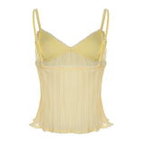 Vevesc  Summer Chiffon Spliced Lace Fashion Sheer Women Camisole Tops Y2k Sexy Chic Ruched Hotsweet Blouses