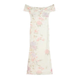 Vevesc  Spring Sweet Flower Printed Bodycon Vestidos Slash Collar Mesh Slim Fit Short Sleeved Dress for Women Summer Sexy Sheath Dresses