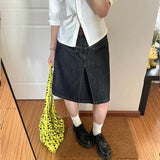 Vevesc Vintage Y2k Denim Skirt Women Preppy Style Black Mini Skirts Gothic Fashion Streetwear Aesthetics Casual Jeans Skirt