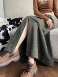 Vevesc Women Denim Skirt Y2k Emo 2000s Clothes Long Skirt Harajuku Korean 90s Fashion Vintage Gradient A-line Jean Skirt Grunge Clothes