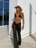 Vevesc  3 Pcs Sexy V Neck Bikini With Pants Wide-Leg Lace Pants Summer Women White Tube Top with Pants Suit Female