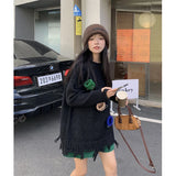 Vevesc Harajuku 3D Hat Sweater Women Black Oversized Tassel Knitted Pullovers Bf Streetwear Korean Knitwear Winter Casual Jumpers