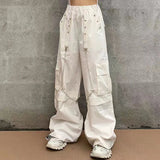 Vevesc 90s Clothes Style Harajuku Gothic White Cargo Pants With Chain  Hippie Punk  Baggy Pants Y2K Oversize Hot Girl Trousers