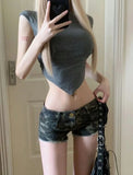 Vevesc  Vintage Sexy Camouflage Denim Shorts Summer New Straight Jeans for Women Y2k Grunge Low-waisted Bodycon Ropa Mujer